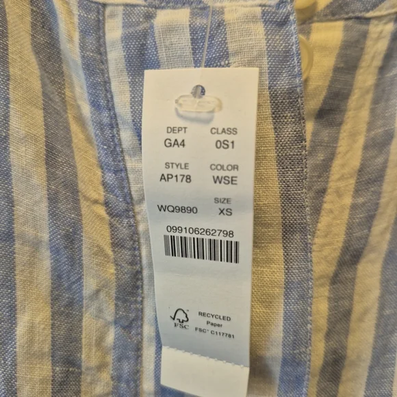 J Crew Blue White Vertical Striped Long Maxi Dress Linen Button Front Size XS - Picture 2 of 8